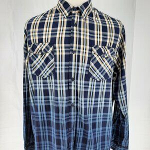 JNCO Blue Fade Plaid Long Sleeve Shirt Men's Size 2XL Button Up Skateboard Core